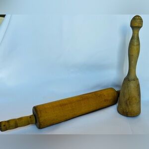 Vintage Wood Rolling Pin and Potato Masher
